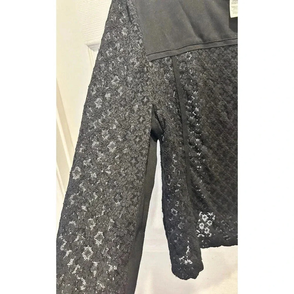 Chico's Lace Mixed Media Moto Jacket Size Chico’s 3 Size 16 XLarge Black Stretch - Picture 6 of 8